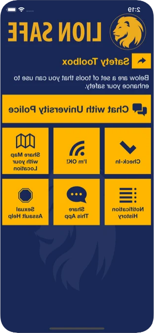 Screenshot of the safety toolbox in the Lion Safe app.  