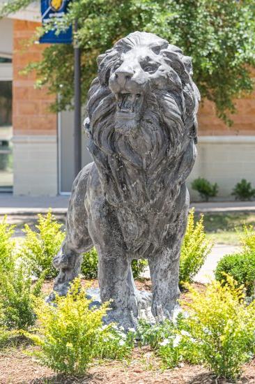 The lion statue in front of the RSC.