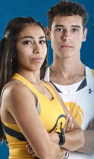 Two cross country athletes with arms crossed, looking at camera
